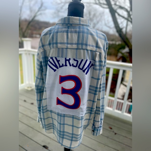 76ers Allen Iverson Sixers Throwback UNISEX Upcycled Plaid - Picture 1 of 3